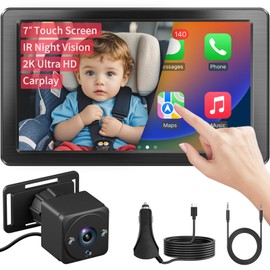 Faninso 7" HD Touchscreen Baby Car Camera - Car Baby Monitor with Apple CarPlay, 2K Ultra HD Night Vision, Invisible Infrared Lights, 150° Wide Angle, Easy Installation, Fits Most Cars