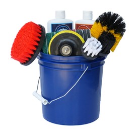 Complete Hard Water Stain Drill Cleaning Kit – 20 Piece Diamond Shine Set with Drill Brushes, Bucket & lid, Scouring Pads & Cleaner for Tile, Bathroom, Hard Water, Shower Glass & Chrome