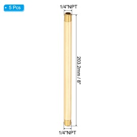 PATIKIL 1/4" x 1/4" NPT Male Brass Pipe Fitting Long Nipple, 5Pcs 8" Long Straight Pipe Fitting Connector Extender for Fuel, Air, Water, Oil, Gas System Connection, 1200PSI