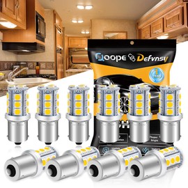 Qoope 1156 1141 Led Bulb 10V-30V AC/DC Super Bright Warm White 1073 7506 BA15S Replacement Bulbs for RV Camper Travel Trailer Marine Motorhome Interior Turn Signal Lights (Pack of 10)