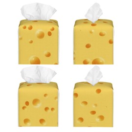 Tissue Box Cover Funny Food Cheese Pattern Modern PU Leather Square Tissue Box Holder - Decorative Holder/Organizer for Bathroom Vanity Countertop, Night Stands, Office Desk & Car 5"X5"X5"