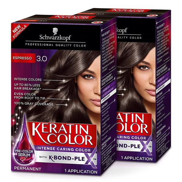 Schwarzkopf Keratin Color Permanent Hair Color Cream, 3.0 Espresso (Pack of 2)