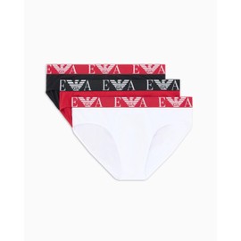 Emporio Armani Men's Bold Monogram 3 Pack Brief, White/Scooter/Black