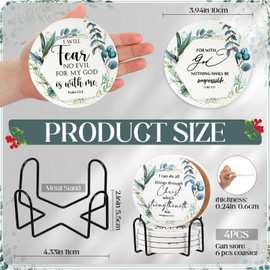 FillTouch Set of 12 Christian Coasters Bulk Gift Religious Bible Verse Ceramic Coaster for Women Cork Backing Absorbent Coaster with Holder for Men Church Welcome Favor Kitchen Supplies (Leaf Style)