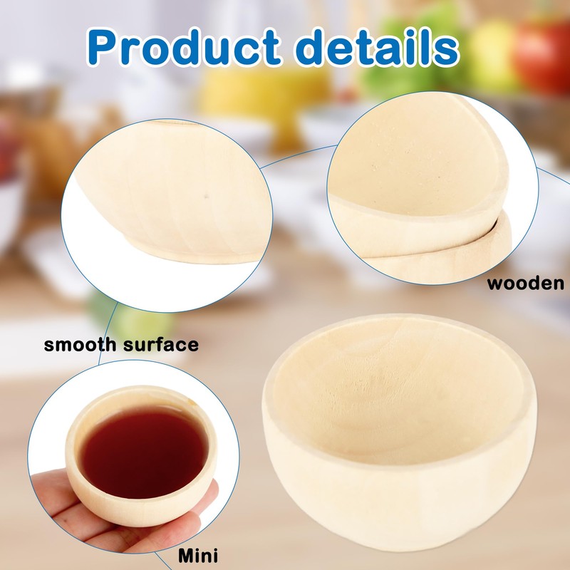Medanera 25 Pcs Wooden Pinch Bowl Mini Round Wood Bowls