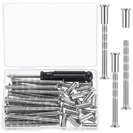 40 Pcs M5 Door Handle Fixing Screws and Sleeves(20 Screws+20 Bolts), Nickel Plated Connecting ​Screws Bolts Sleeves Male to Female for Door Handle Cabinet Drawers, with Mini Screwdriver