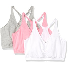 Fruit of the Loom Women's Adjustable Shirred Front Racerback Bra (Pack of 3), Neon Pink Heather/White/Grey Heather, 42