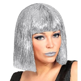 W WIDMANN MILANO Party Fashion - Women's Tinsel Wig, Bob Hairstyle with Fringe, Glitter Costume Accessory for Carnival and Party