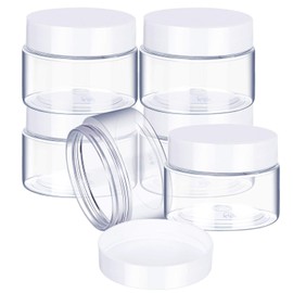 6 Pack 2 oz Plastic Pot Jars Round Clear Leak Proof Plastic Cosmetic Container Jars with White Lids for Travel Storage Make Up, Eye Shadow, Nails, Powder, Paint, Jewelry(2 oz)