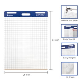 Comix Grid Sticky Easel Pad, 25 x 30 Inches Flip Chart for Teachers, Large Self Sticky Notes for Office School, 30 Sheets/Pad, 4 Pads/Pack