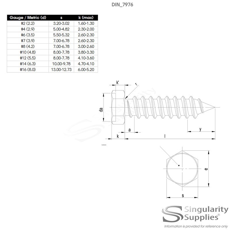 No.12 x 0.9 (5.5mm x 22mm) Hex Self-Tapping Screw -