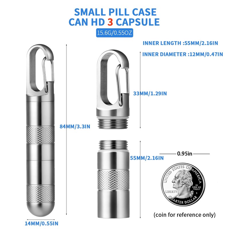 TISUR Small Titanium Pill Case, Keychain Pill Holder Travel Pill