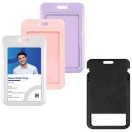 4PCS Sliding ID Badge Holder Sliding Badge Holder with Clear Window Hard Plastic Waterproof Assorted Colors Vertical Card for Nurses Teachers Students Office School (Multiple Colors 4Pcs)