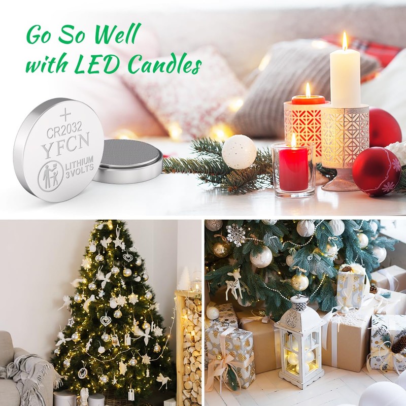 YFCN CR2032 Battery 3V Lithium Batteries 5 Count Pack CR2032