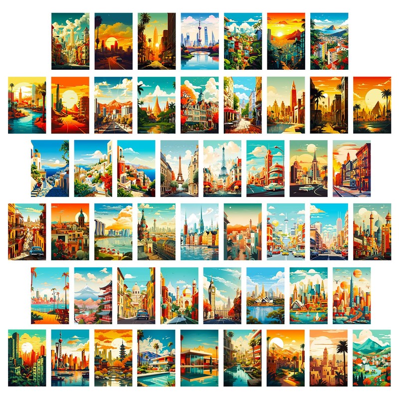 HCHES 50 Sheets Landscapes Postcards Set Travel Poster Artistic Assorted