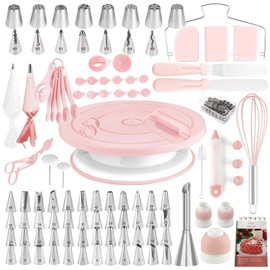 Kit de decoración de pasteles, 137 piezas de suministros de decoración de pasteles con plato giratorio para decorar, manga pastelera, boquillas rusas herramientas de repostería, suministros de