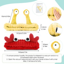 2 Pcs Face Wash Headband Facial Makeup Head Band Snail Spa Hair Bands Cartoon Cute Christmas Hair Accessories Elastic Skincare HairBand for Women Girls Washing Face Shower Beauty Skincare(yellow)