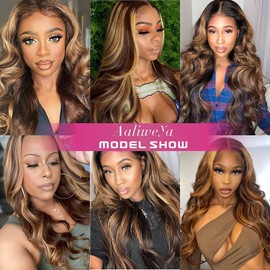 Aaliweya Highlight Ombre HD Lace Front Wigs Human Hair Honey Blonde 13x4 Body Wave Lace Frontal Wig For Women 4/27 Color Glueless Frontal Wig 180% Density True to Length 30inch
