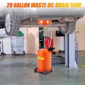 GarveeTech 20 Gallon Oil Drain Tank, Portable Oil Drain Container with Adjustable Funnel Height 38"-65", Air Operated Drainage Fluid Fuel Transfer Drainage with 360° Wheels & Toolbox