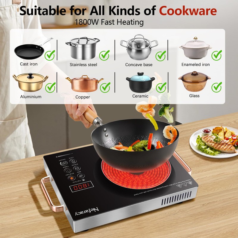 Single Burner Electric Cooktop 110V, Nefaracy Portable Electrical Stove 1800W