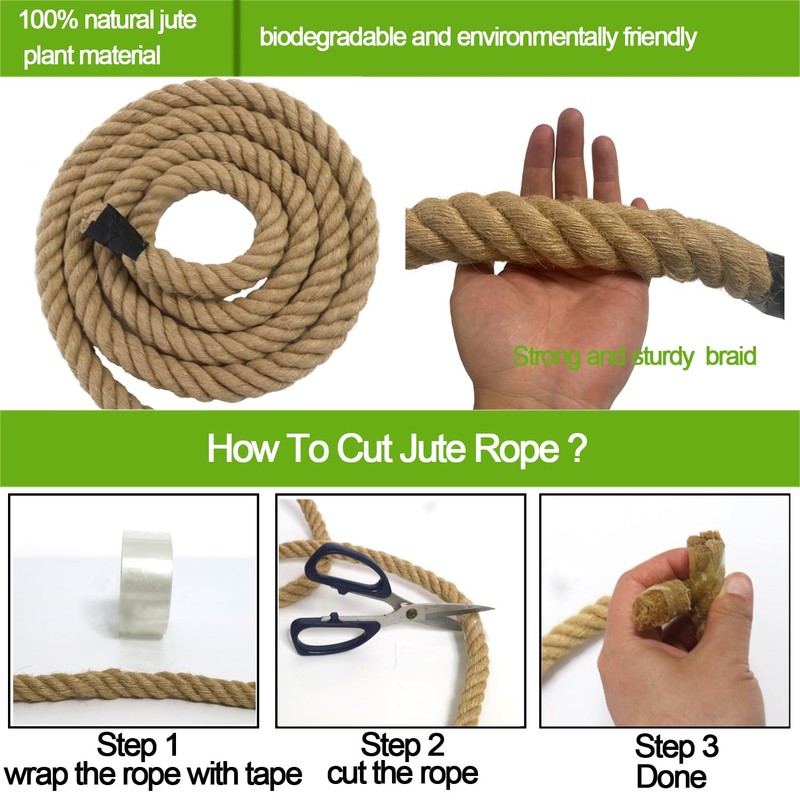 Twisted Manila Rope 1-1/2 Inch x 50 Feet, Nature Jute
