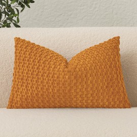 UGASA Lumbar Throw Pillow Covers Pack of 1 Super Soft Boho Corduroy Decorative Pillow Covers Cases Plush Texture Accent Throw Pillows for Sofa Couch Living Room Chair 14x24 Inch, Burnt Orange
