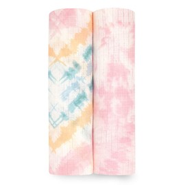 aden + anais Essentials Silky Soft Swaddle Baby Blanket, 100% Bamboo Viscose Muslin Blankets for Girls & Boys, Baby Receiving Swaddles, Ideal Newborn & Infant Swaddling Set, 2 Pack, Color Burst