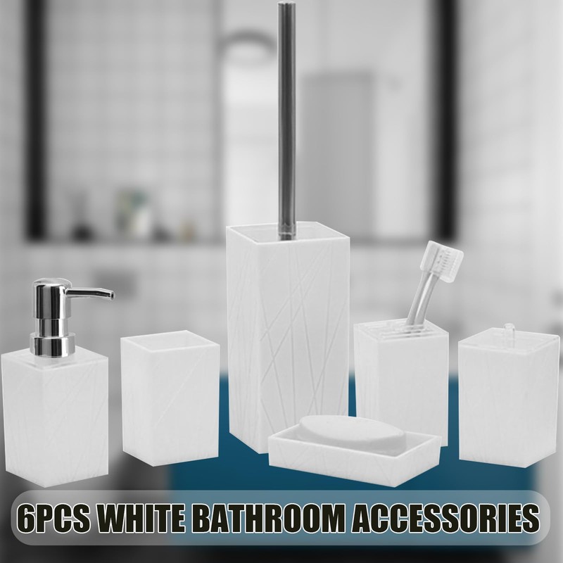 Bathroom Accessory-6Pcs White Bathroom Accessories Set Includes Soap Dispenser, Toothbrush