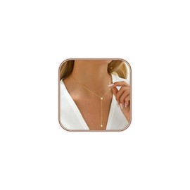 Zeffy Long Gold Necklace for Women- Dainty 14K Gold Plated Teardrop Drop Lariat Necklace Trendy Simple CZ Y-Shaped Body Chain Stack Wedding Prom Dangle Statement Necklace Jewelry Gifts