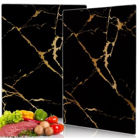 WRINGKIT Set of 2 Tempered Glass Cutting Board, Chopping Boards with Marble Pattern Non-slip Feet, 16''x12'' Glass Countertop Protector for Kitchen Counter, Shatter and Heat Resistant