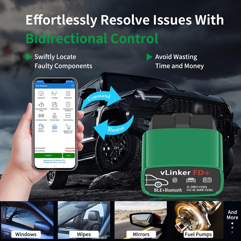 V-gate vLinker FD+ OBDII Scanner OBD2 Bluetooth Automotive Scanner Diagnostic