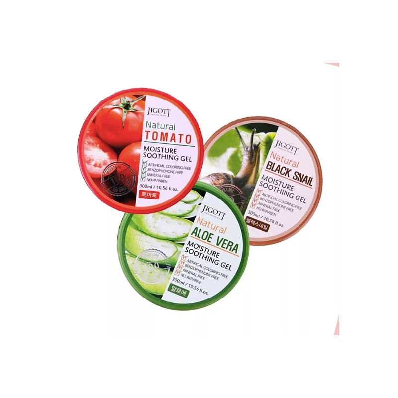 JIGOTT 3pk Aloe Vera, Tomato, Black Snail Soothing Gel 300ml