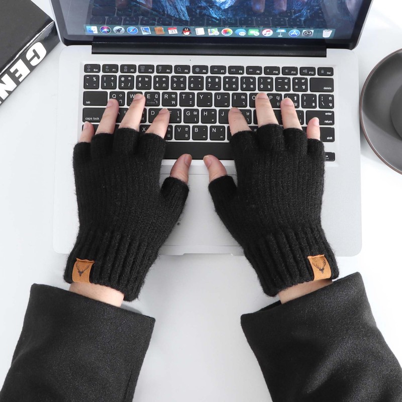 LADES Fingerless Gloves Thermal Winter Gloves Warm Knitted Half Finger