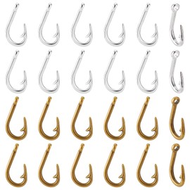 PH PandaHall Fish Hook Charm, 40pcs 2 Colors Fishhooks Charms Pendants Tibetan Alloy Hook Pendants Metal Dangle Charms for DIY Jewelry Necklace Earrings Bracelet Making Accessories