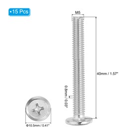 PATIKIL Round Head Phillips Screws, 8 Pack M5-0.8 x 40mm 304 Stainless Steel 18-8 Full Thread, Machine Screw Furniture Screw Connector Bolts