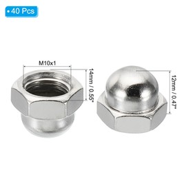 PATIKIL M10x1 Acorn Hex Bolt Covers, 40 Pcs Fine Thread Dome Head Carbon Steel Hexagon Decorative Cap Nuts for Home Repair, Industrial Equipment Fasteners, Silver Tone