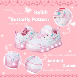 AMZKC ZKA7 White Toddler Light Up Shoes for Girls Size 11 Little Kids Butterfly