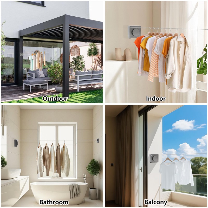 WEATAEDE 15.7Ft Retractable Clothesline Indoor an Anti-sag Retractable Clothesline Outdoor,Laundry