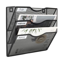 EasyPAG Wall File Holder 3 Pocket Hanging Mail Organizer Wall Mount Magazine Rack for Home and Office, Black