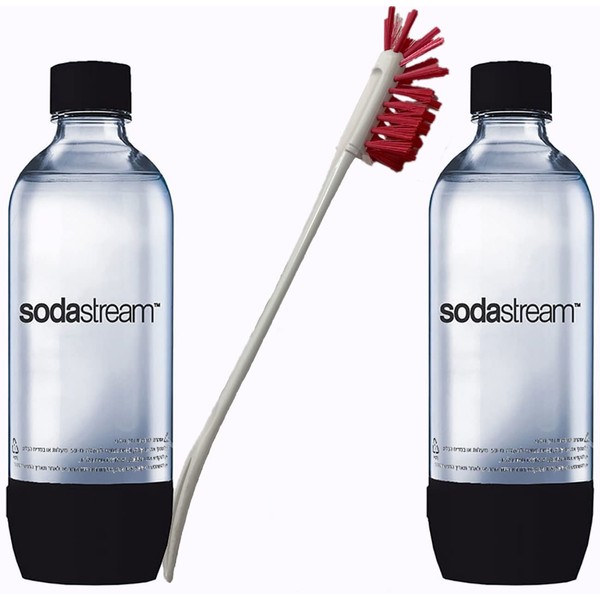 Sodastream 2 Pack White Premium Soda Seltzer Water Bottles Carbonating Bundle with Kidscare Brush Soda Stream CO2 Sparkling