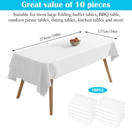10pk Table Cloth White Paper Tablecloth Rolls Disposable Tablecloths,137 X 274cm Plastic Birthday Table Cover Disposable,Waterproof Tablecloth White Tablecloth for Parties Weddings Picnics (10)