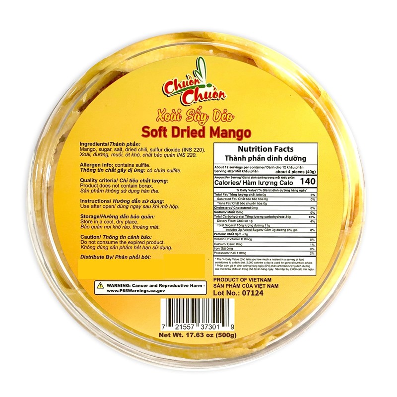 Soft Dried Mango with Chili Salt, Vietnamese Snack, 17.63 oz,