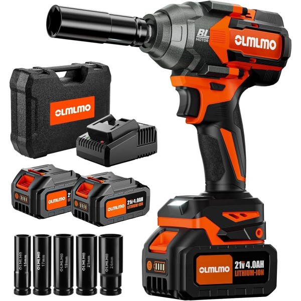 olmlmo 21V Cordless Electric Wrench 1/2 Impact Drill for Car