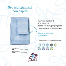 Filet Guest Towel Set with Aida Insert for Embroidery, Made of 100% Cotton Terry Towelling, Soft and Absorbent, Skin-friendly, 100% Made in Italy, Plain, Sky Blue