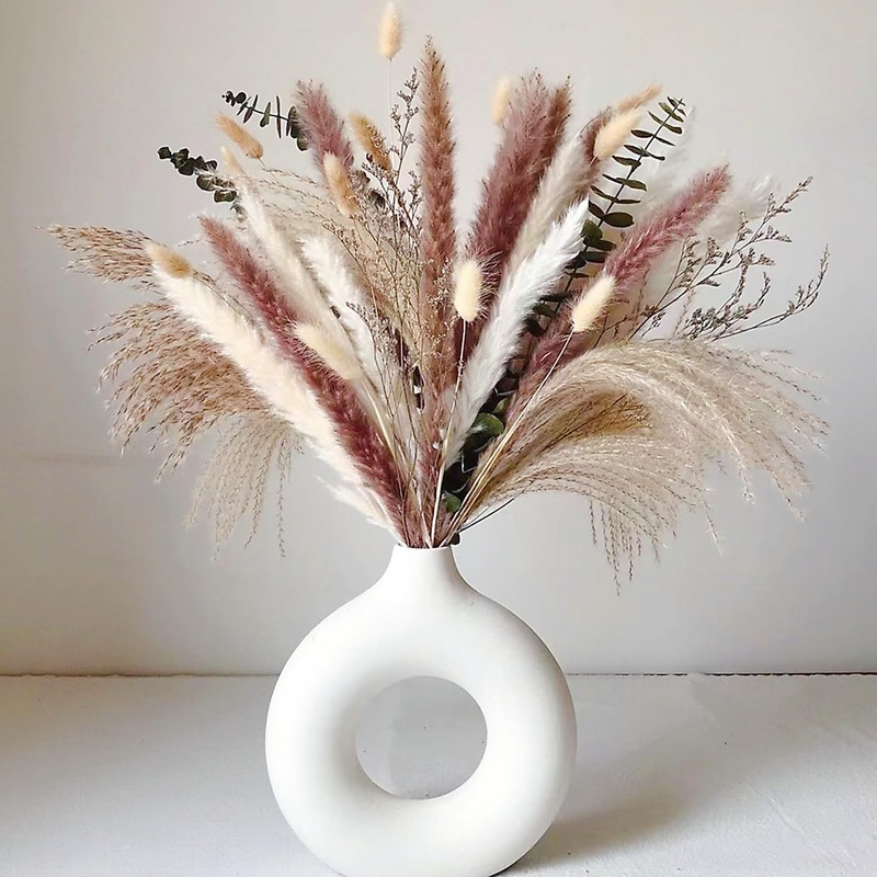 Eastern Rock White Ceramic Vases for Pampas Grass,Water Drop Design