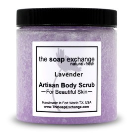 The Soap Exchange Sea Salt Body Scrub - Lavender Scent - Hand Crafted 16 fl oz / 480 ml Natural Artisan Skin Care, Shea Butter, Exfoliate, Moisturize, & Protect. Made in the USA.