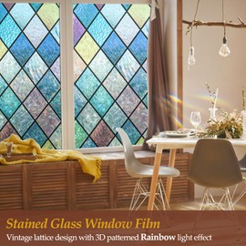 Niviy Rainbow Window Film, Stained Glass Window Film, Window Decals Non Adhesive for Home Office Anti UV 24 x 78.7 inches