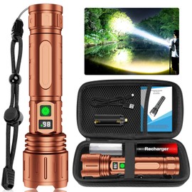 Flashlights High Lumens Rechargeable, 100000 Lumens Super Bright LED Powerful Flashlight, Type-C, 5 Modes, Zoomable, IPX5 Waterproof High Powered Tactical Flash Light for Emergency Camping,Brown
