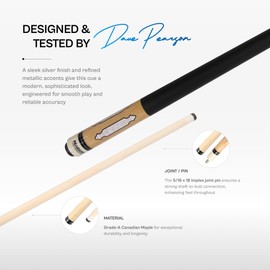 PEARSON Cues League Series Pool Cue Stick - 18-21 oz, 58" Maple Wood Pool Cue with Leather Grip, Stainless Steel Joint, Low-Deflection Shaft | Tournament-Ready Professional Billiard Cue, 18oz, Silver