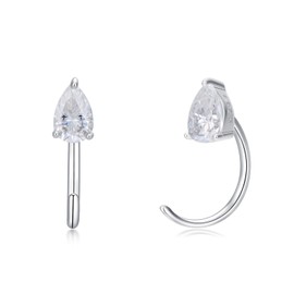 Moissanite Half Hoop Earrings for Women, 925 Sterling Silver Heart/Pear/Marquise/Triangle/Princess Cut Moissanite Huggie Half Hoop Earrings Hypoallergenic Minimalist Tiny Cartilage Earrings Small Open